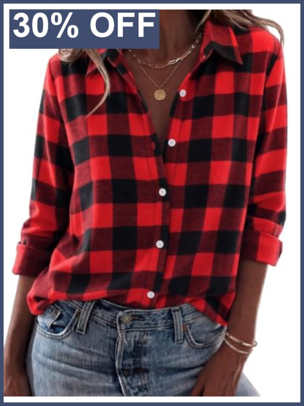Plaid Button Down Flannel Shirt Loose Fit Long Sleeve Casual Work